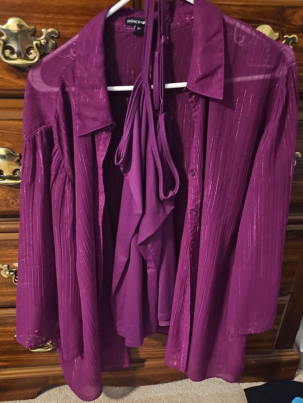 Fashion Bug Plum Button-Down Blouse with Matching Tunic